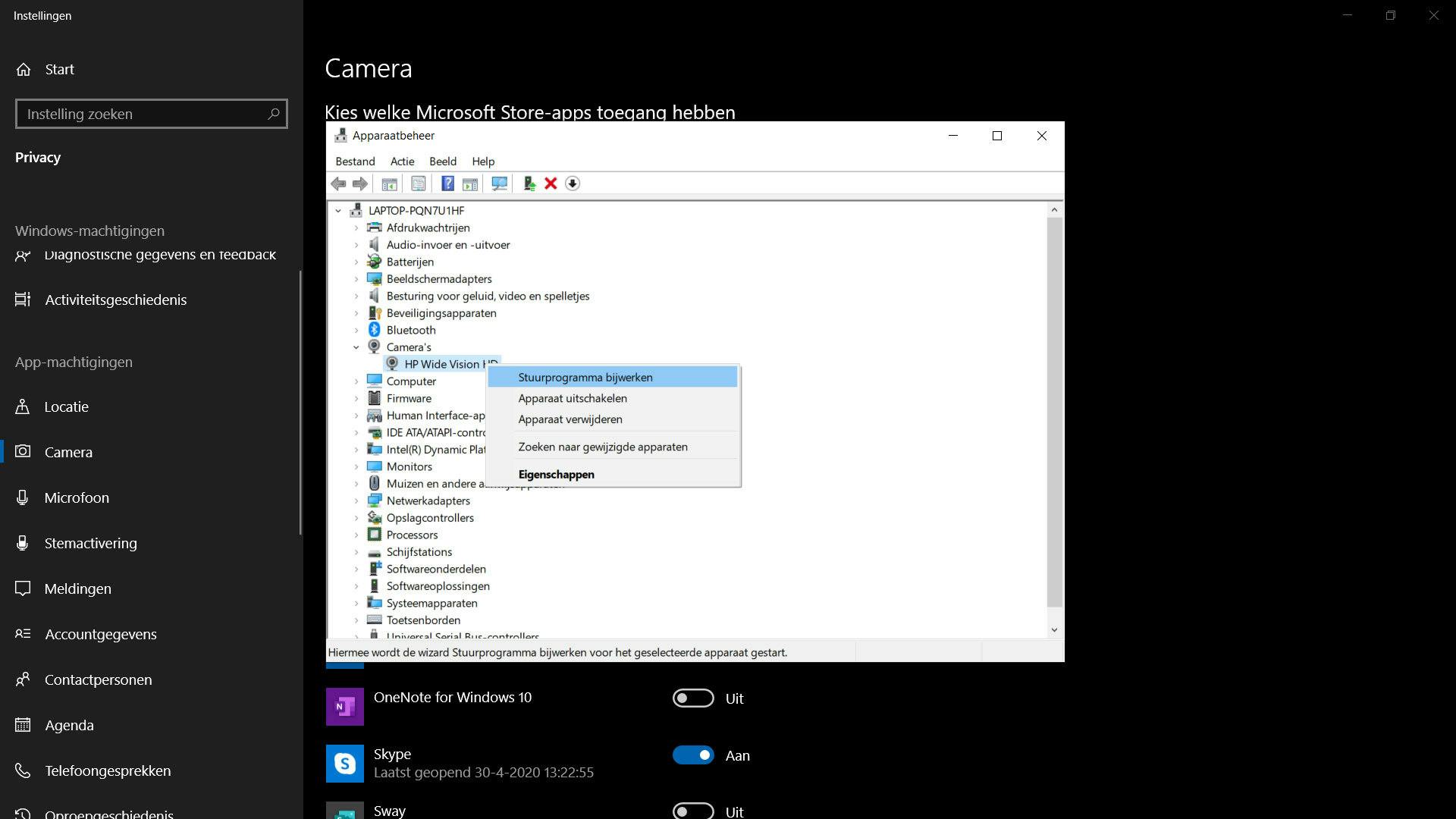 WIndows 10 camera werkt niet