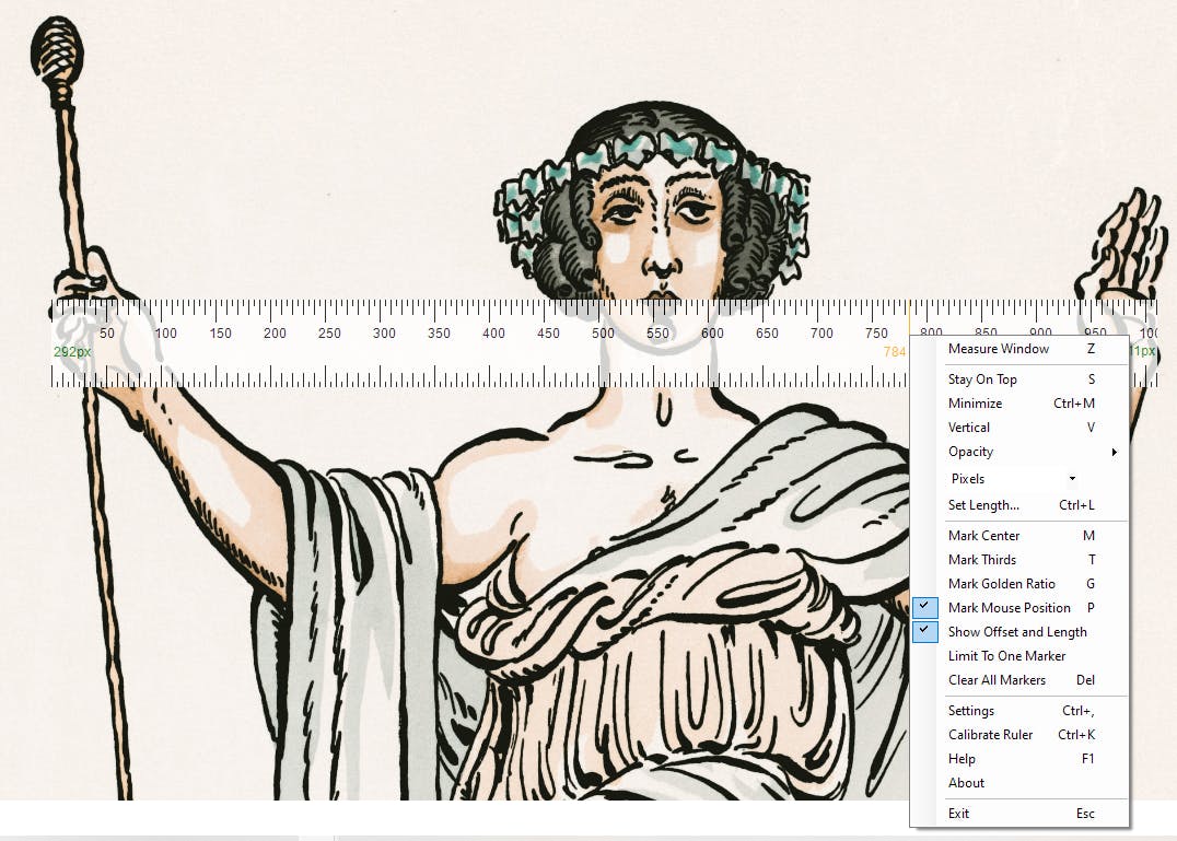 Klik met de rechtermuisknop op de liniaal om bij de menu-items te komen.