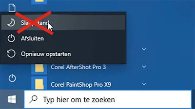 Weg met de slaapstand in het Windows 10 startmenu