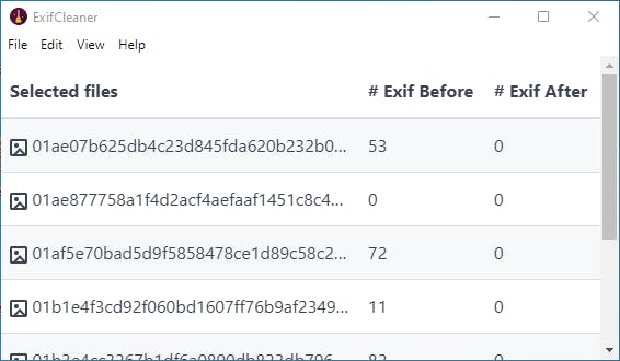 Binnen enkele seconden verwijdert ExifCleaner de metadata van een reeks afbeeldingen.