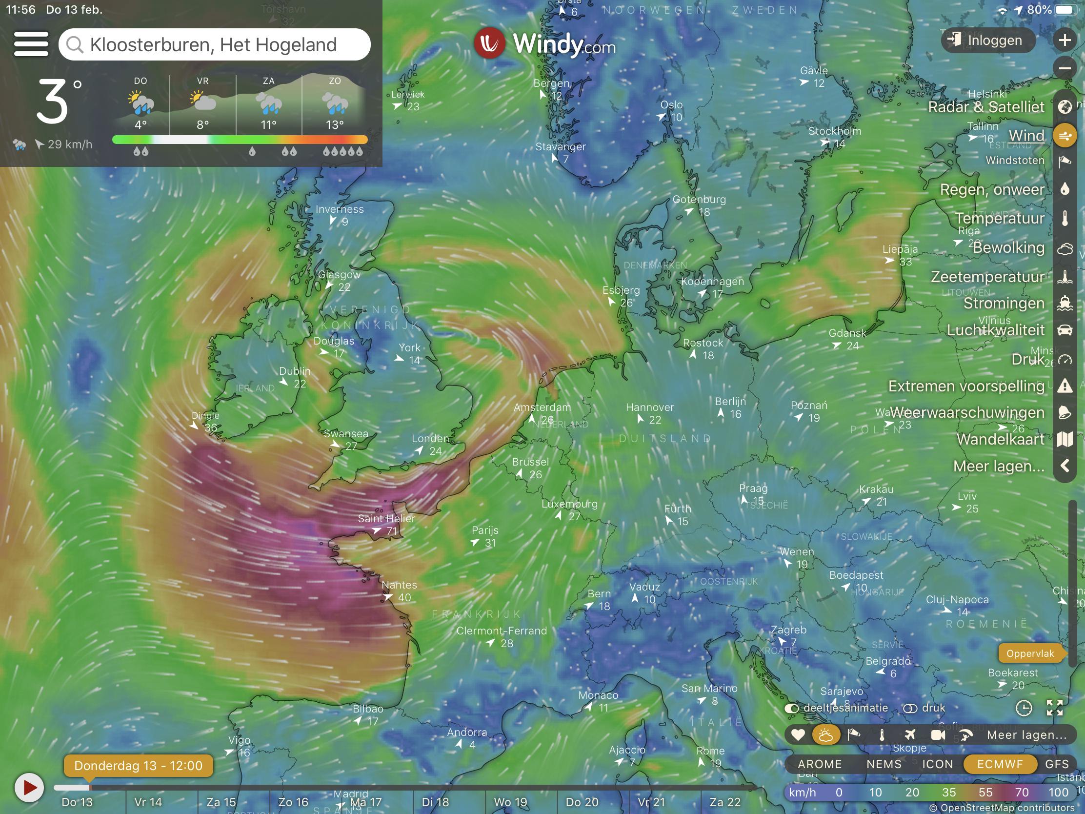Tip 03 Windy is het absolute toppunt als het gaat om informatie over het weer.
