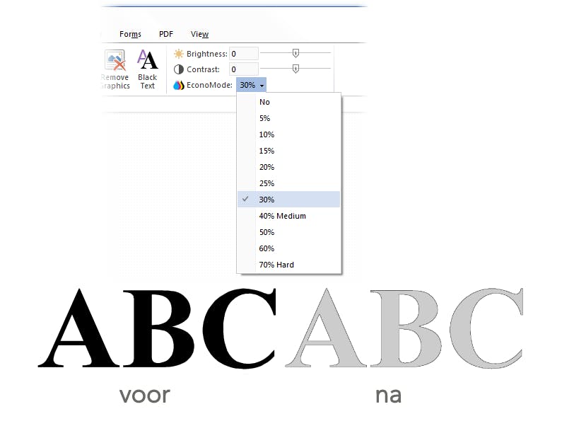 In de inktbesparingsmodus (EconoMode) kun je tot 70% op inkt besparen.