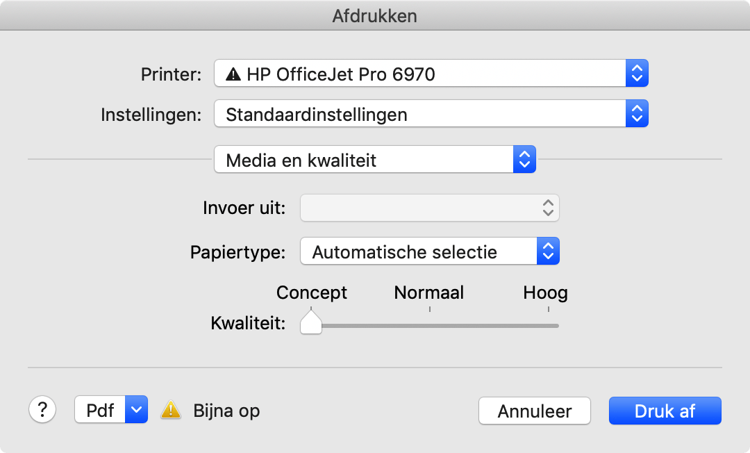 Om tekst gewoon vlot te lezen is de afdrukkwaliteit Concept goed genoeg.