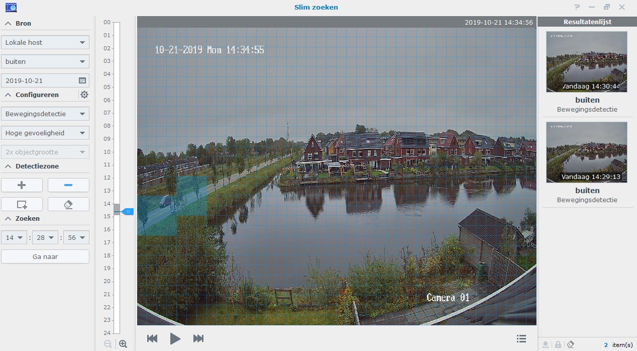 Via een tijdlijn kijk je eenvoudig opnames voor meerdere camera’s tegelijkertijd terug.