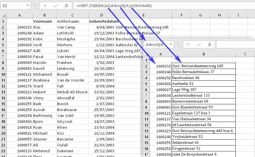 11 De functie VERT.ZOEKEN zoekt de waarden in een andere lijst aan de hand van een unieke identifier.