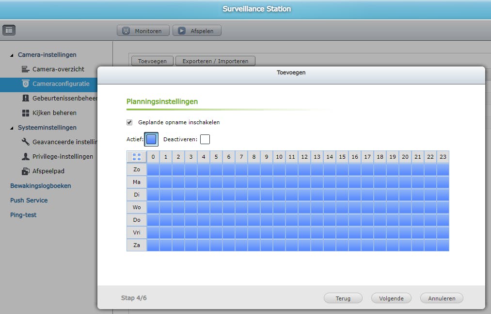Via een opnameschema bepaal je wanneer je camera actief is.