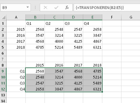 13 Wijzig je een waarde in het bovenste rooster, dan verandert die ook in het getransponeerde rooster.