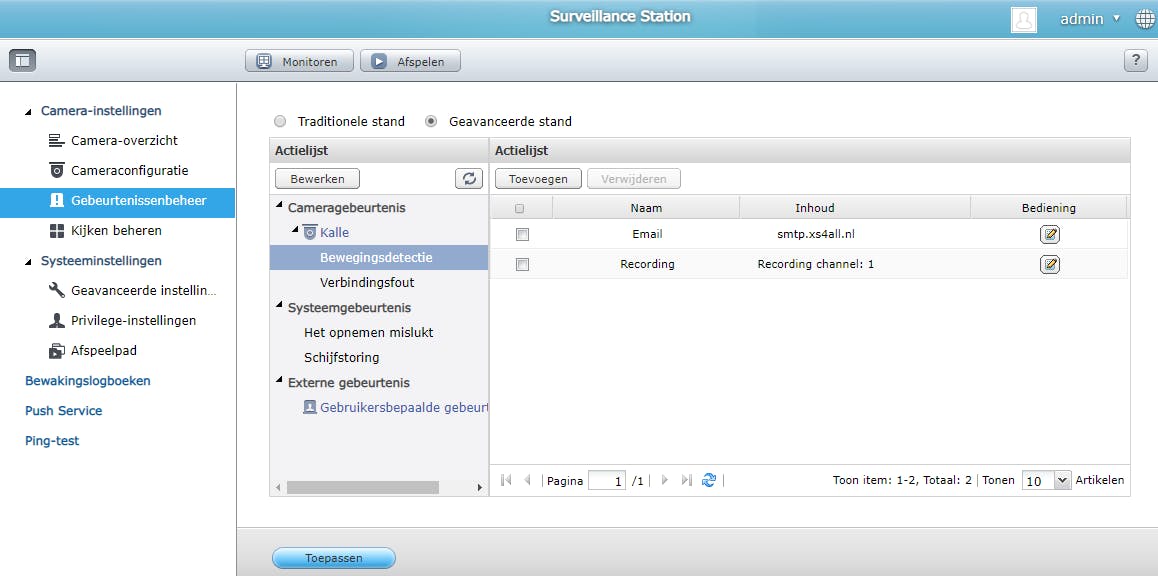 QNAP geeft veel actiemogelijkheden rond bewegingsdetectie.
