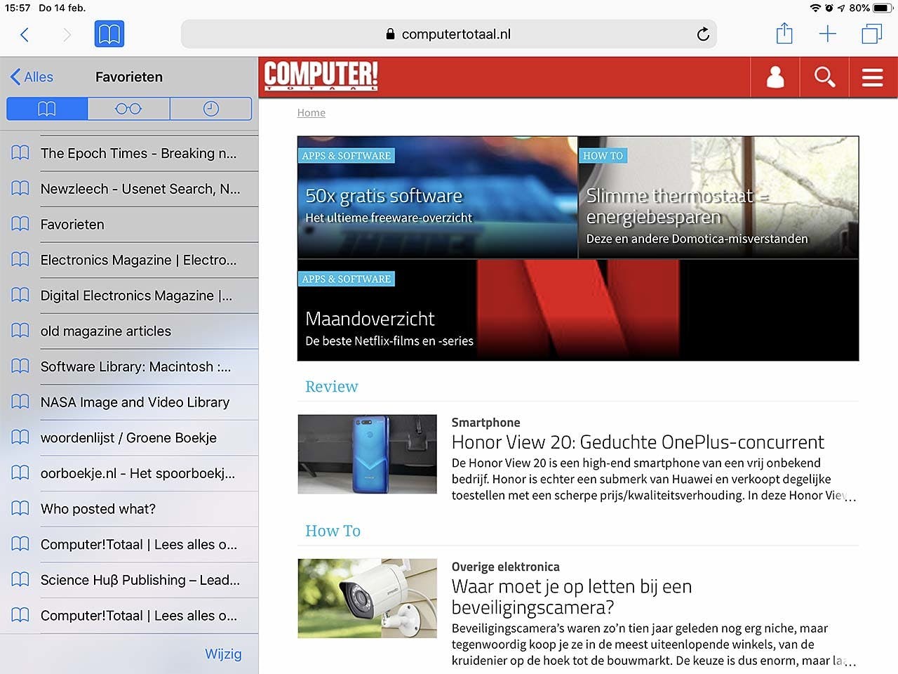 De lijst met Favorieten in iOS Safari