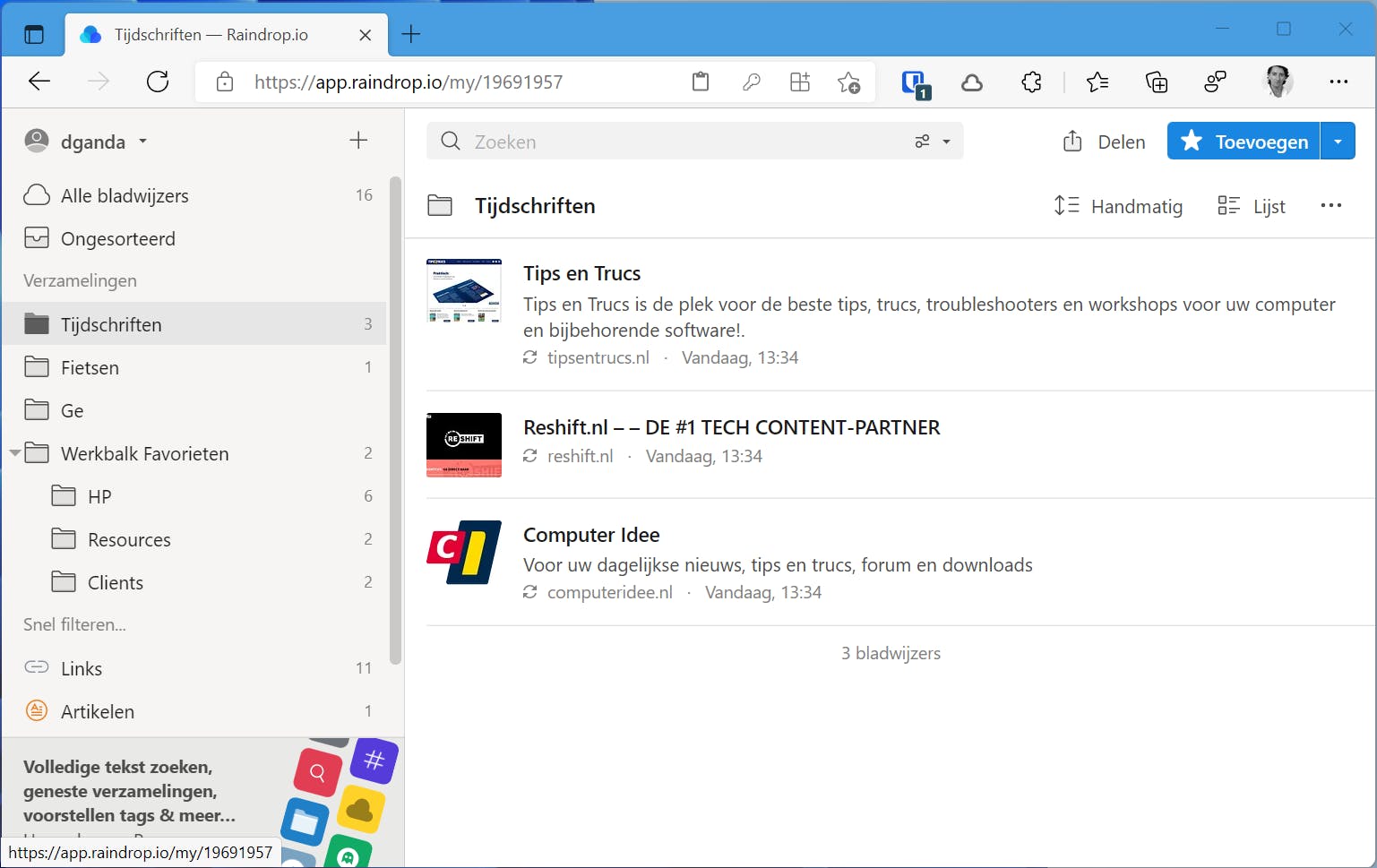 Via een dienst zoals Raindrop.io maak je je internetfavorieten op alle apparaten toegankelijk.