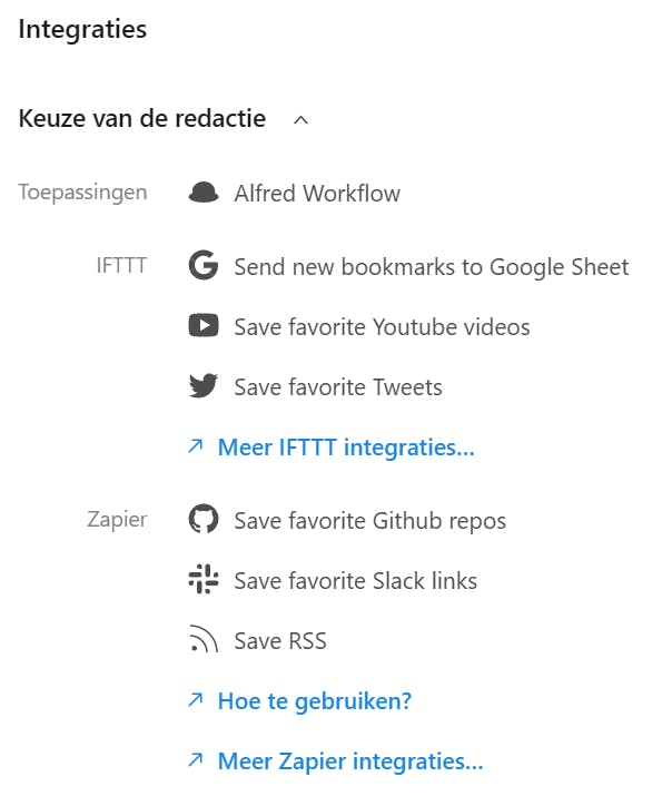 Met integraties kun je automatische acties koppelen aan je favorieten.