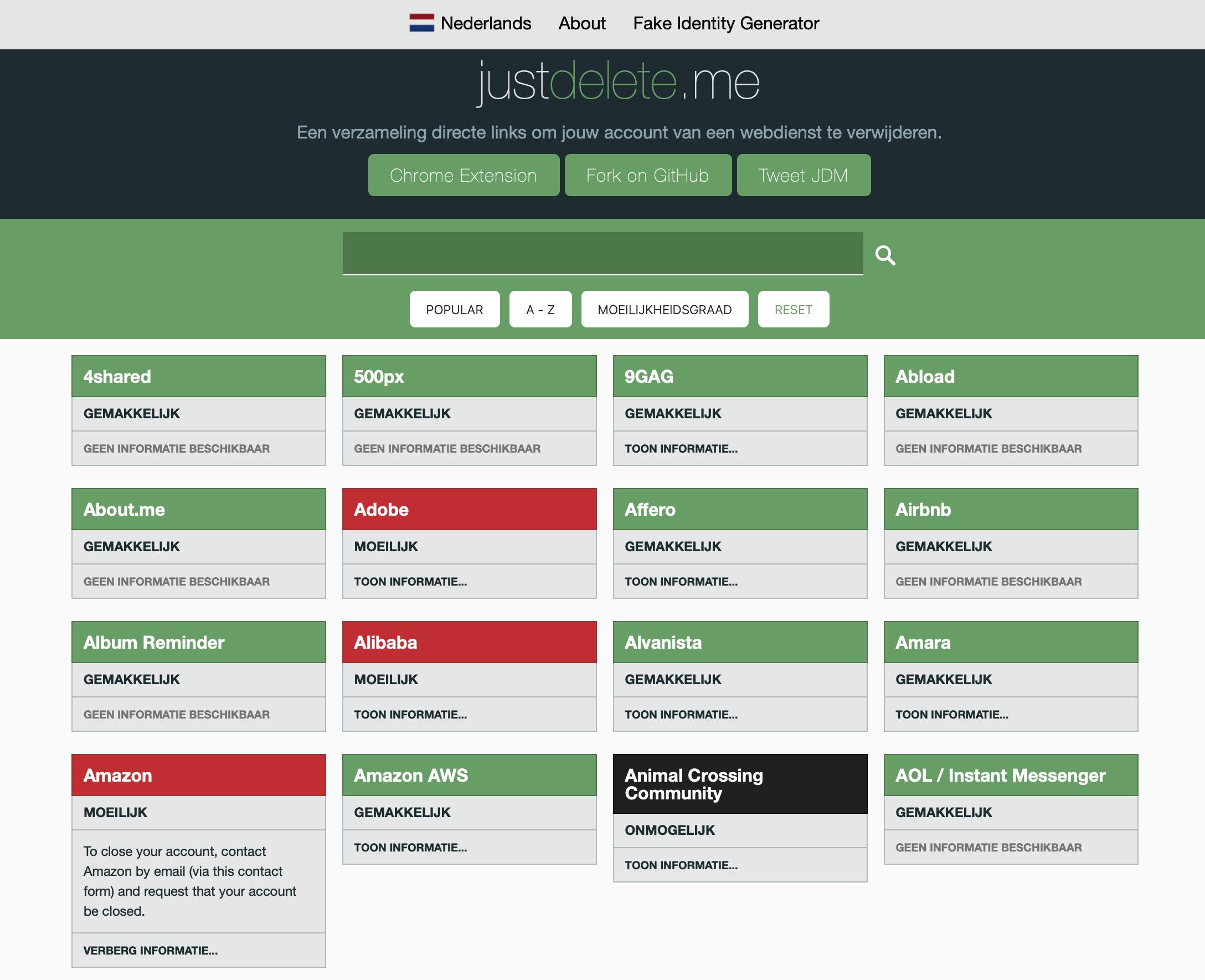 De kleuren geven aan hoe moeilijk het is om je account stop te zetten.