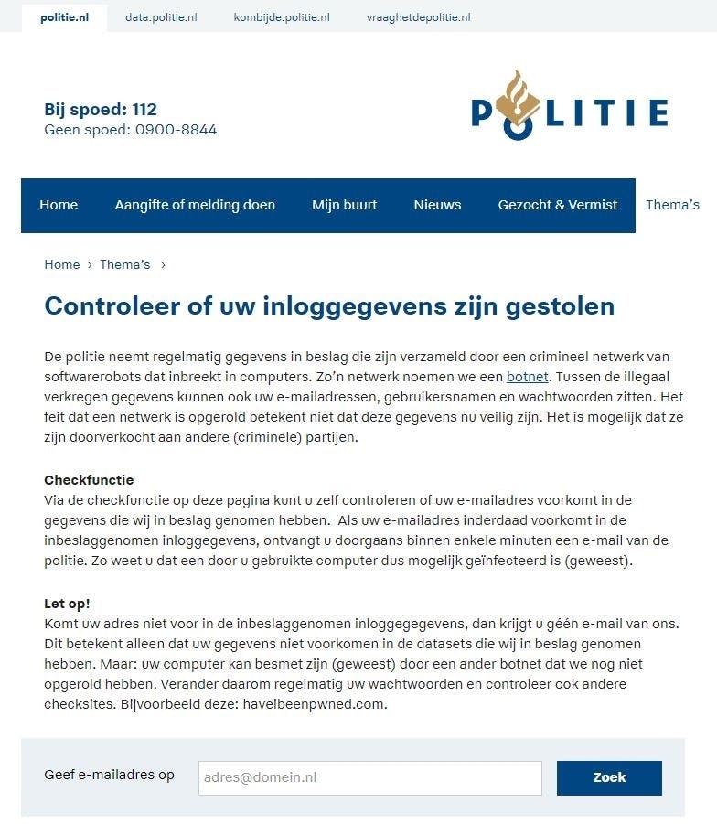 Tip 03 De politie heeft een eigen database met gestolen en gelekte gegevens.