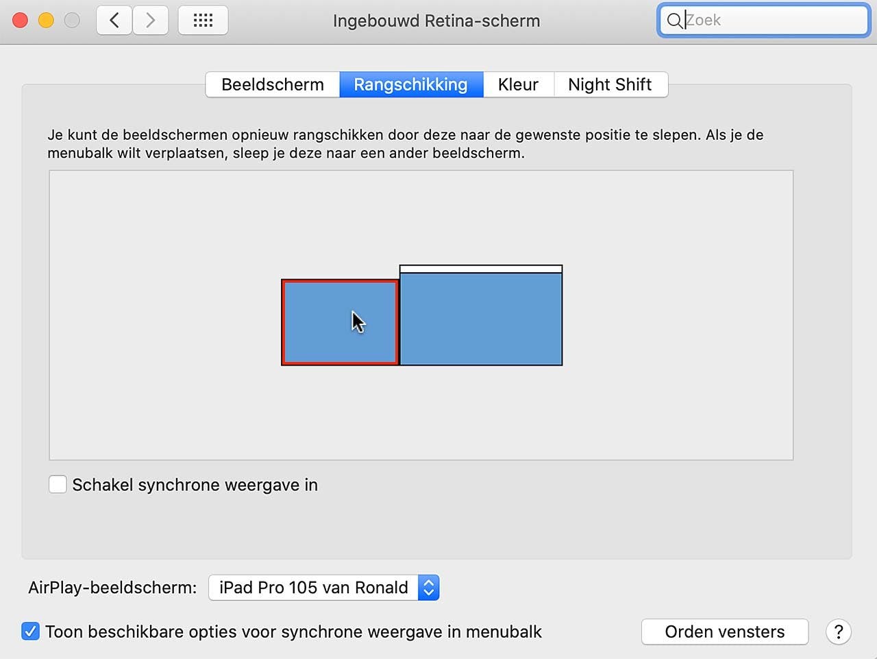Sleep het tweede iPad-beeldscherm naar een met de realiteit overeenkomende plek