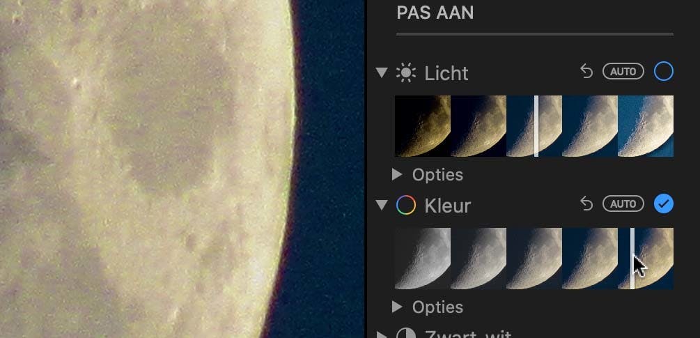 Gebruik de schuifregelaar onder Kleur voor wat meer levendige kleuren