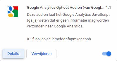 Deze add-on blokkeert uitgaand verkeer voor het Google Analytics Javascript.