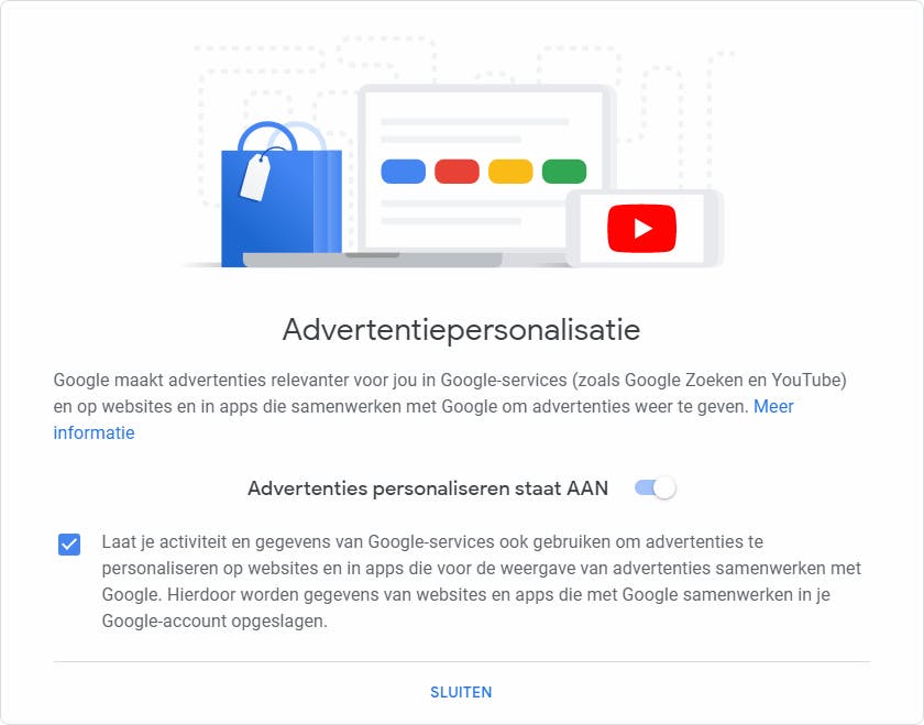 Liever geen gepersonaliseerde advertenties? Zet deze schakelaar dan op uit.