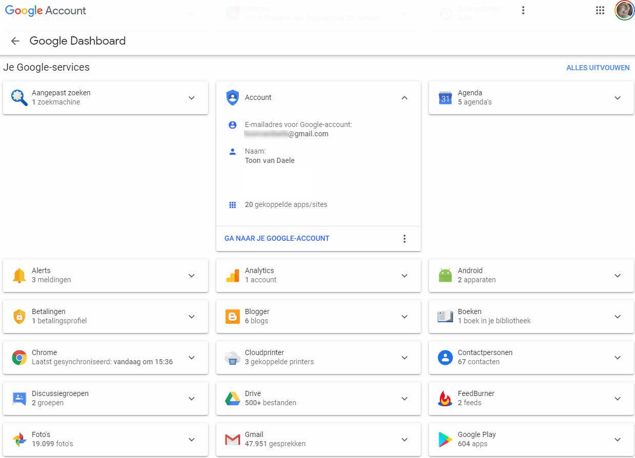 Je Google-dashboard geeft een handig overzicht van al je Google-services.