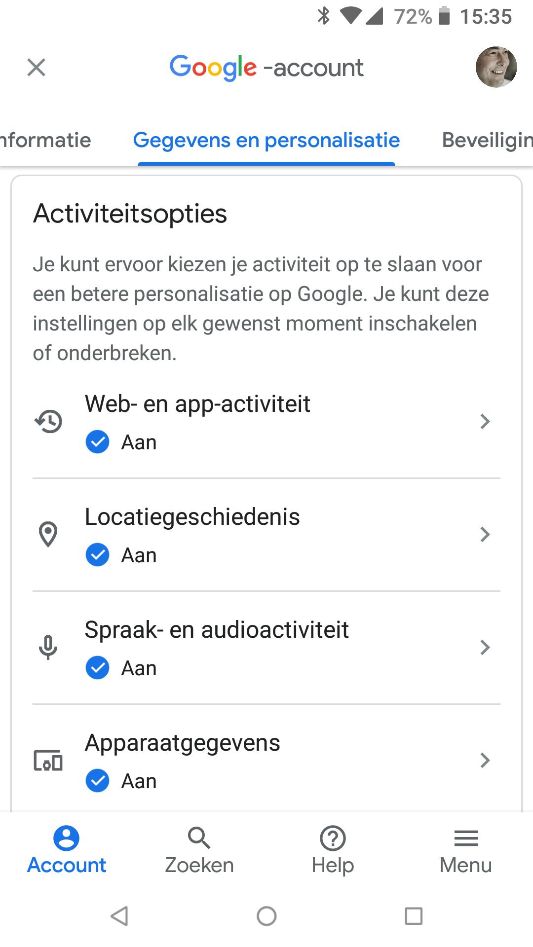 Ook op je mobiele apparaat kun je aangeven dat Google niet langer (ook) je locaties mag registreren.