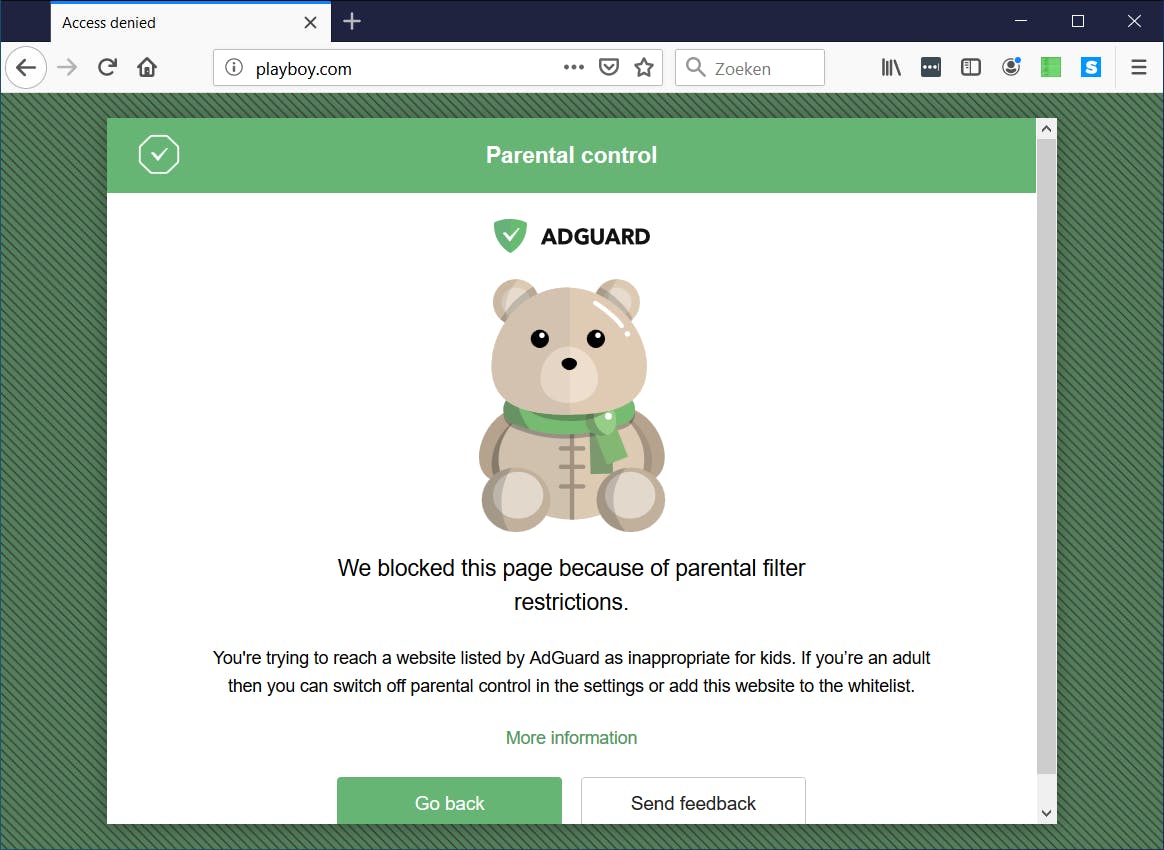 10 Als iemand op je netwerk een website bezoekt die niet voor kinderen geschikt is, komt er deze melding.
