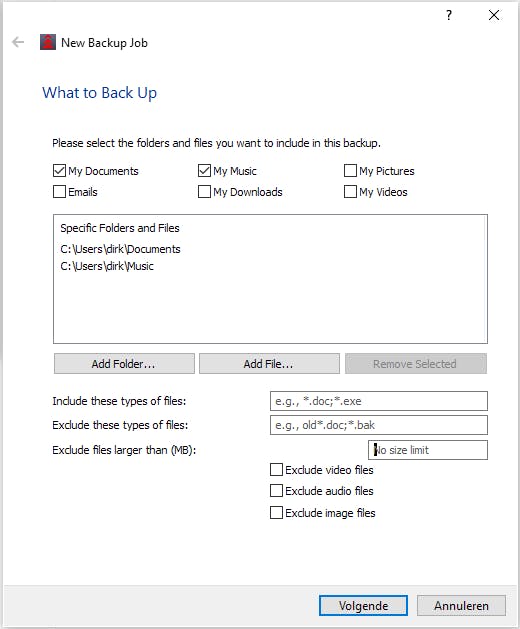 Tip 02 We willen een back-up van de map Documenten en de map Muziek.