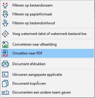 FolderMill laat je kiezen uit een zevental acties en een drietal bestandsfilters.