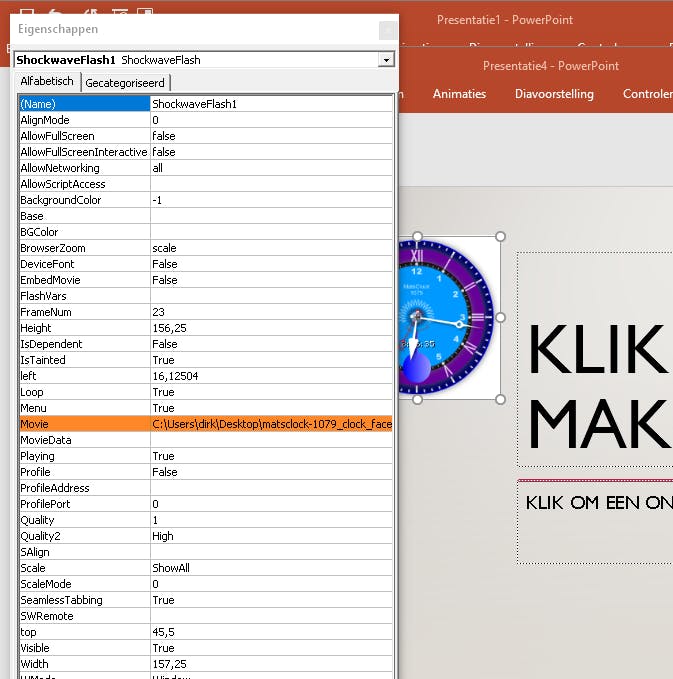 Plak het pad van het swf-bestand naast het item Movie.