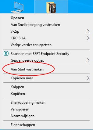 Een screenshot van start vast maken op je bureaublad