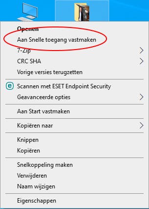 Screenshot van snelle toegang voor bureaublad