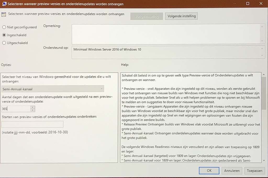 Zo zou uitstel ook in Windows 10 1903 Pro weer moeten werken