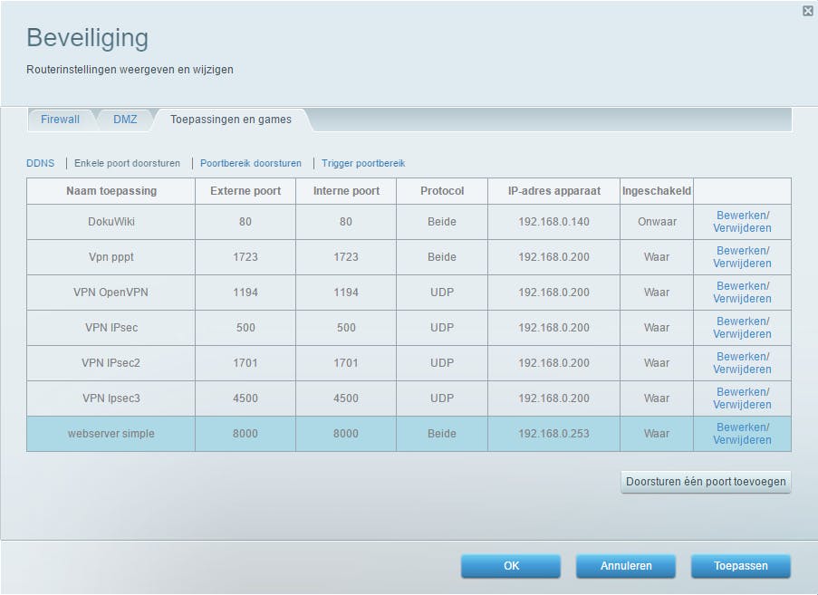 09 Een dubbele port forwarding: hier die van router 1 naar router 2.