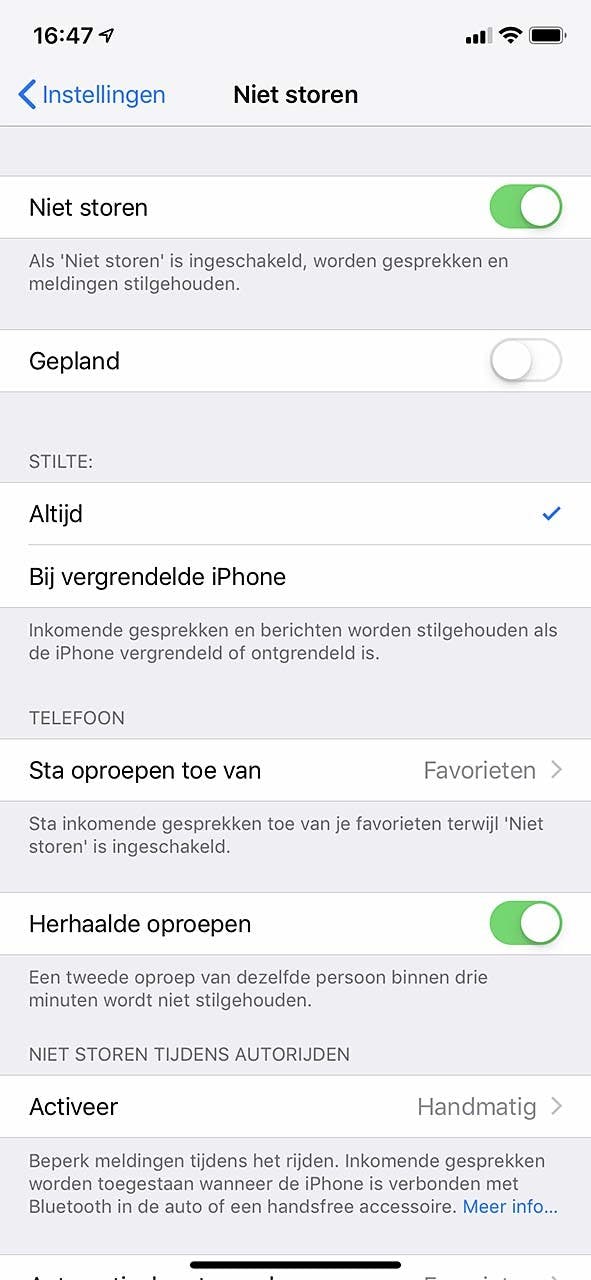 De iPhone kent diverse opties betreffende stilte