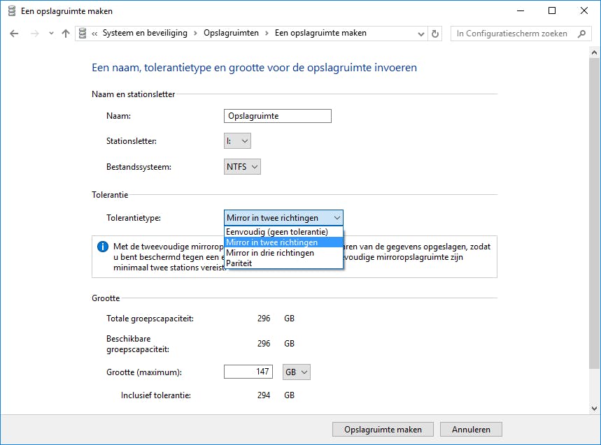 Tip 06 De beschikbaarheid van tolerantietypes hangt ook samen met het aantal toegevoegde schijven.