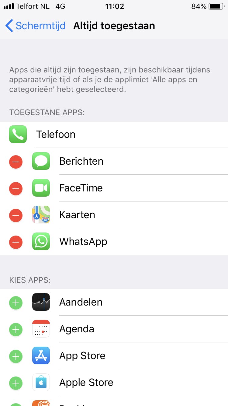 Tip 04 Geef aan welke apps van tijdlimieten zijn uitgezonderd.