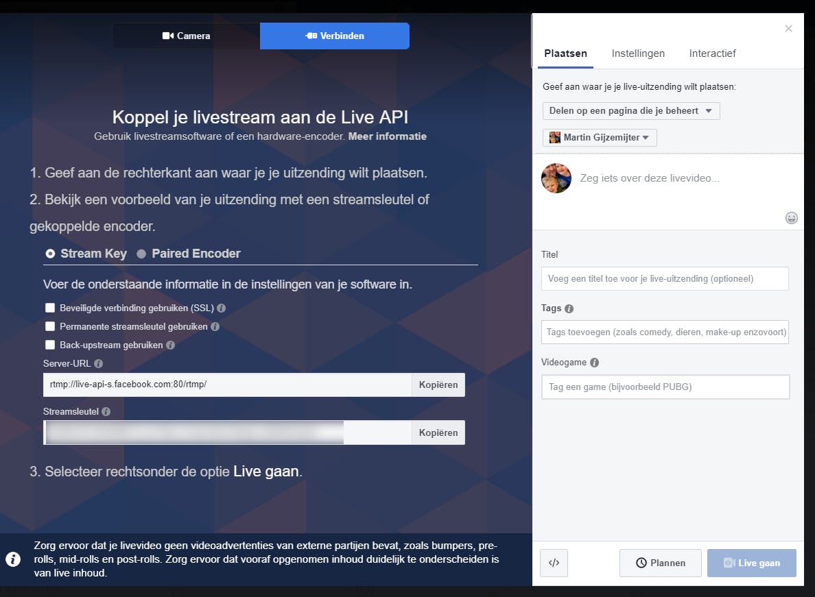 Tip 09 Haal op Facebook je streamsleutel op en plan je live video in.