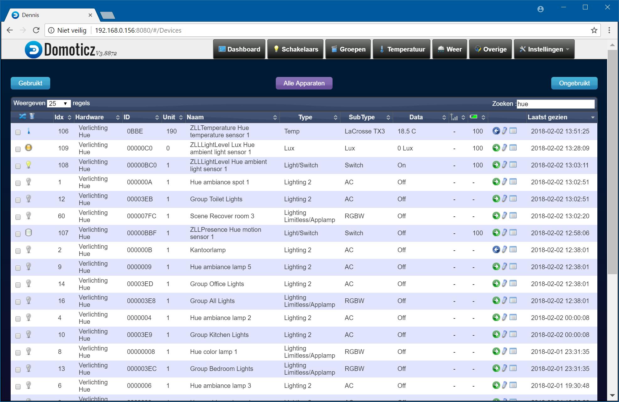 Tip 10 In deze tabel vind je een overzicht van alle apparaten met bijbehorende status.