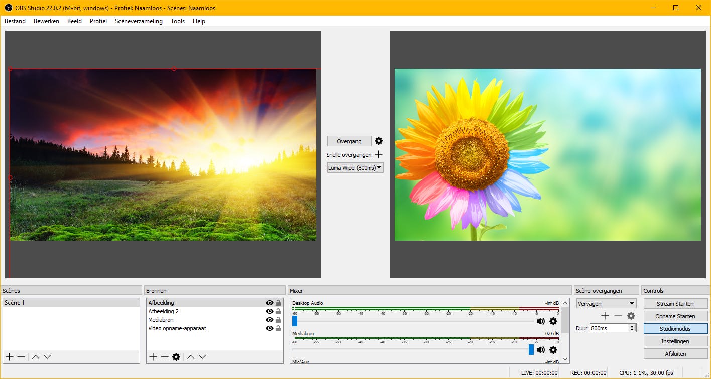 Links kun je rommelen wat je wilt, pas als je op Overgang drukt, ‘publiceer’ je het.