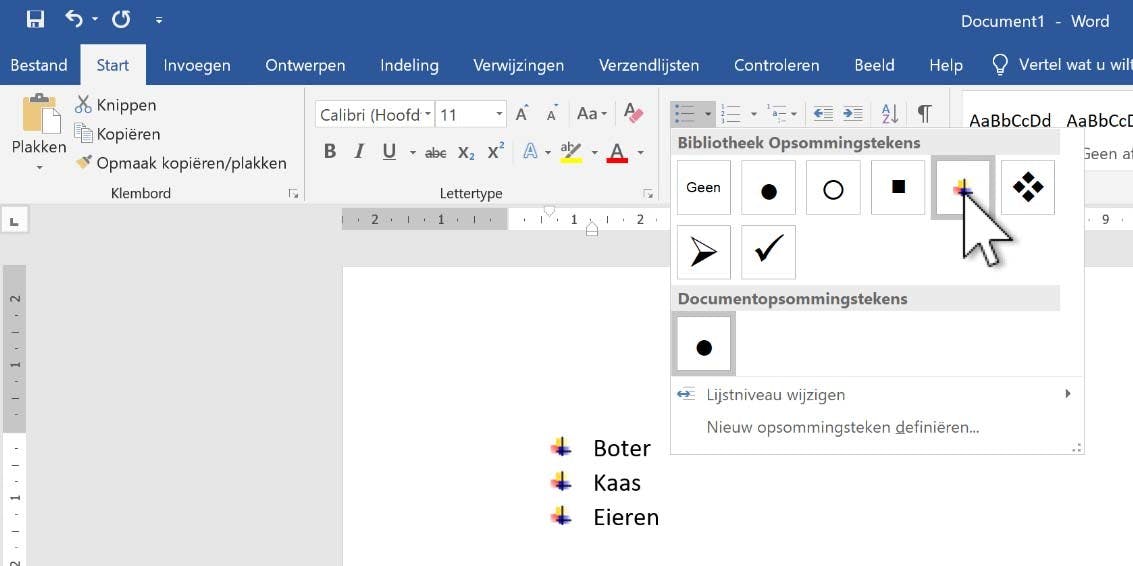 Hier pas je de opsommingstekens van Word aan
