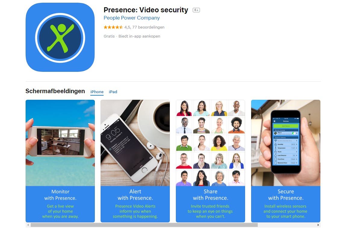 Deze oplossing werkt ook prima als bewakingscamera, al raden we dan wel de app Presence aan.