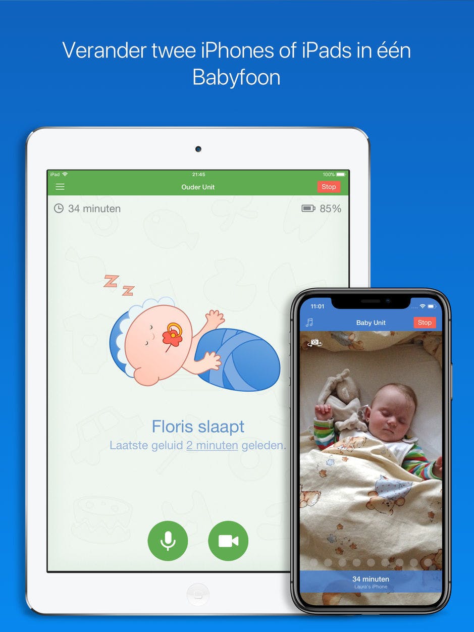 Eenmaal verbonden vormen de twee toestellen samen een prima babyfoon (maar denk aan de kanttekening uit stap 1).