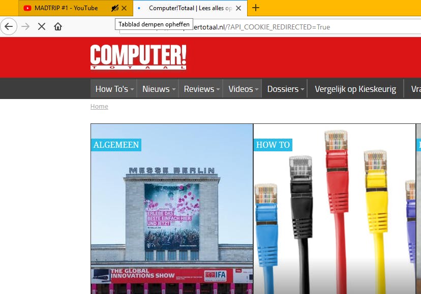 In Firefox is een klik op de luidspreker genoeg om het geluid uit te schakelen.