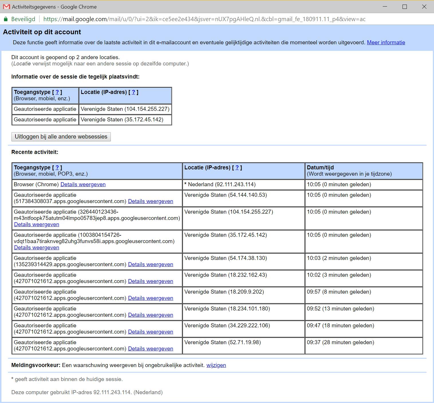Log in één keer uit bij alle locaties waar je bent ingelogd.