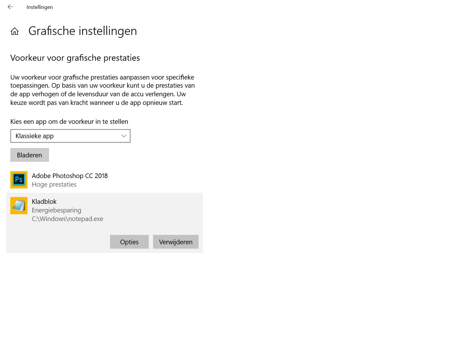 Jij kunt zelf bepalen welke app welke video-hardware gebruikt (als je meer dan één optie hebt).