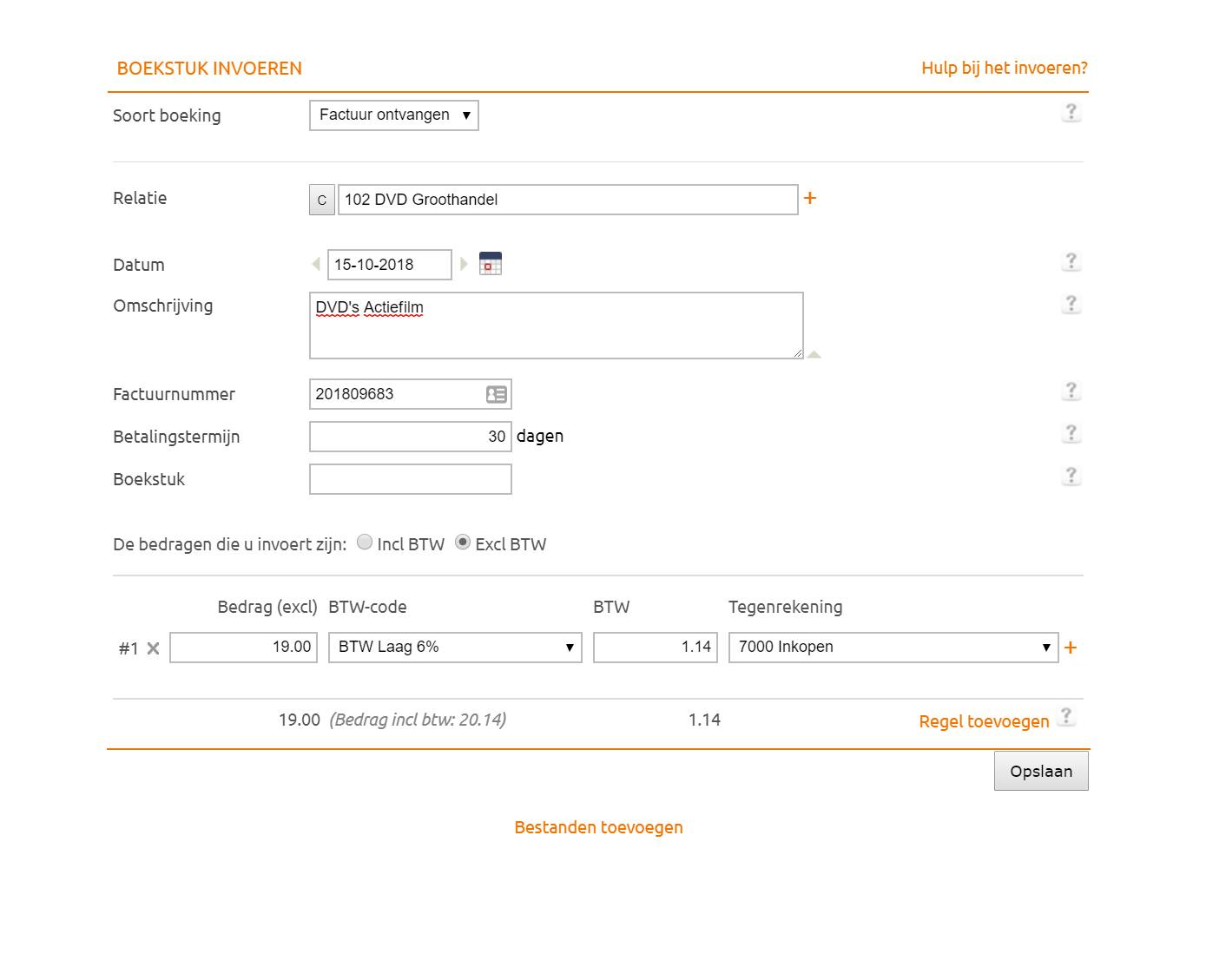 Wanneer je iets koopt of bestelt, krijg je een factuur. Deze moet je ook inboeken.