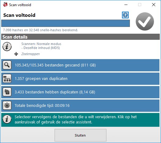 Duplicate Cleaner vindt razendsnel dubbele bestanden op basis van inhoud.