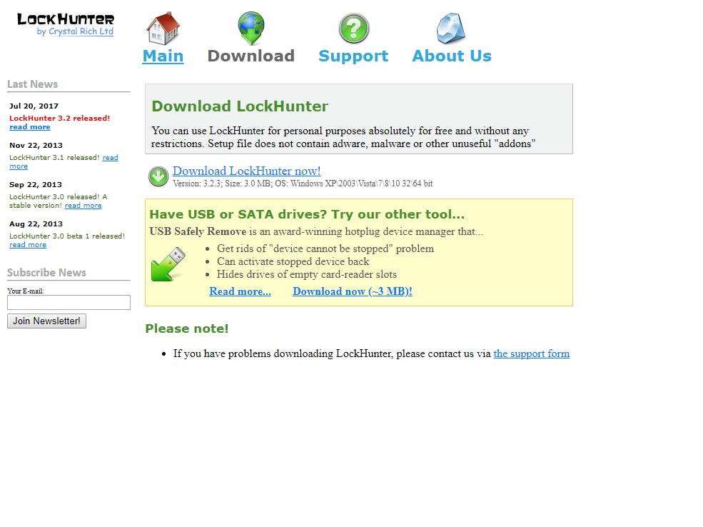 Download Lockhunter gratis, pas even op dat je niet per ongeluk USB Safely Remove downloadt.