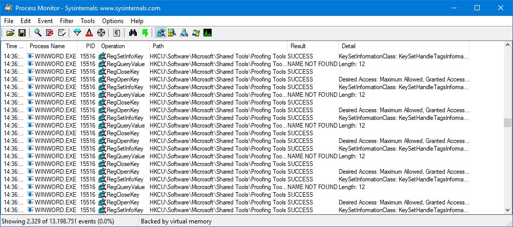 Er worden ontstellend veel registeroperaties uitgevoerd op de achtergrond.