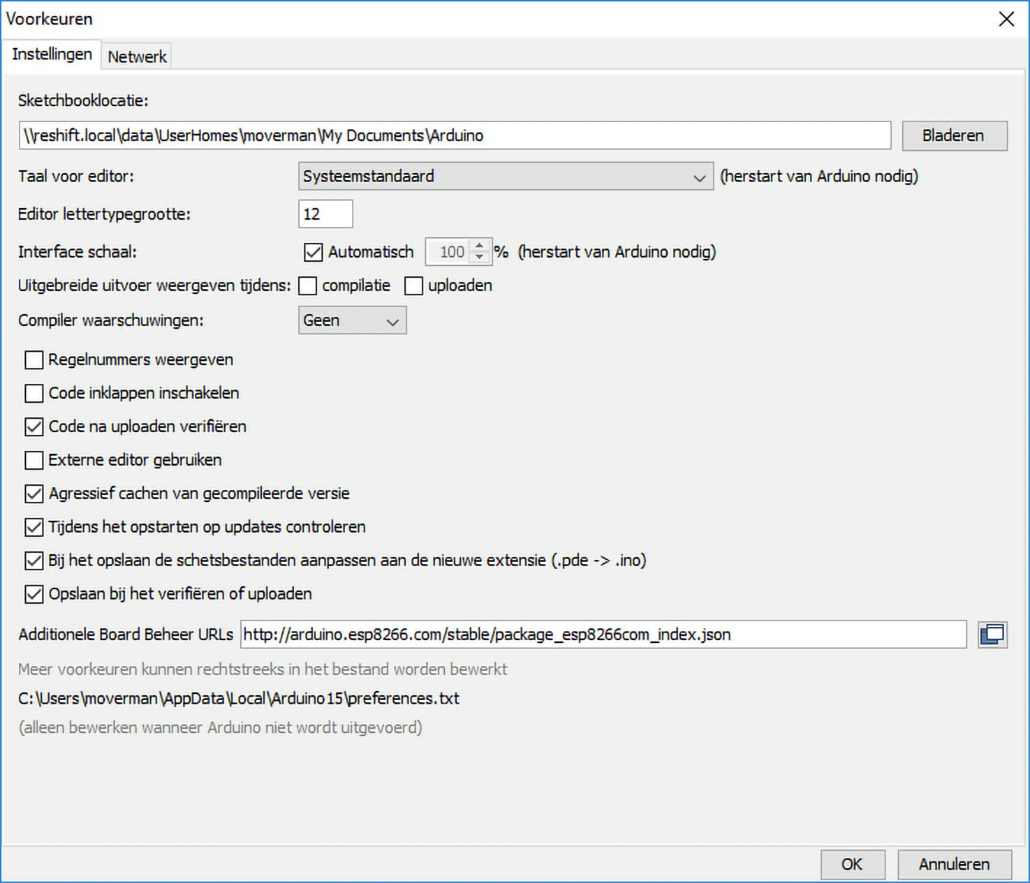 Installeer de module bij Additionele Board Beheer URLs.