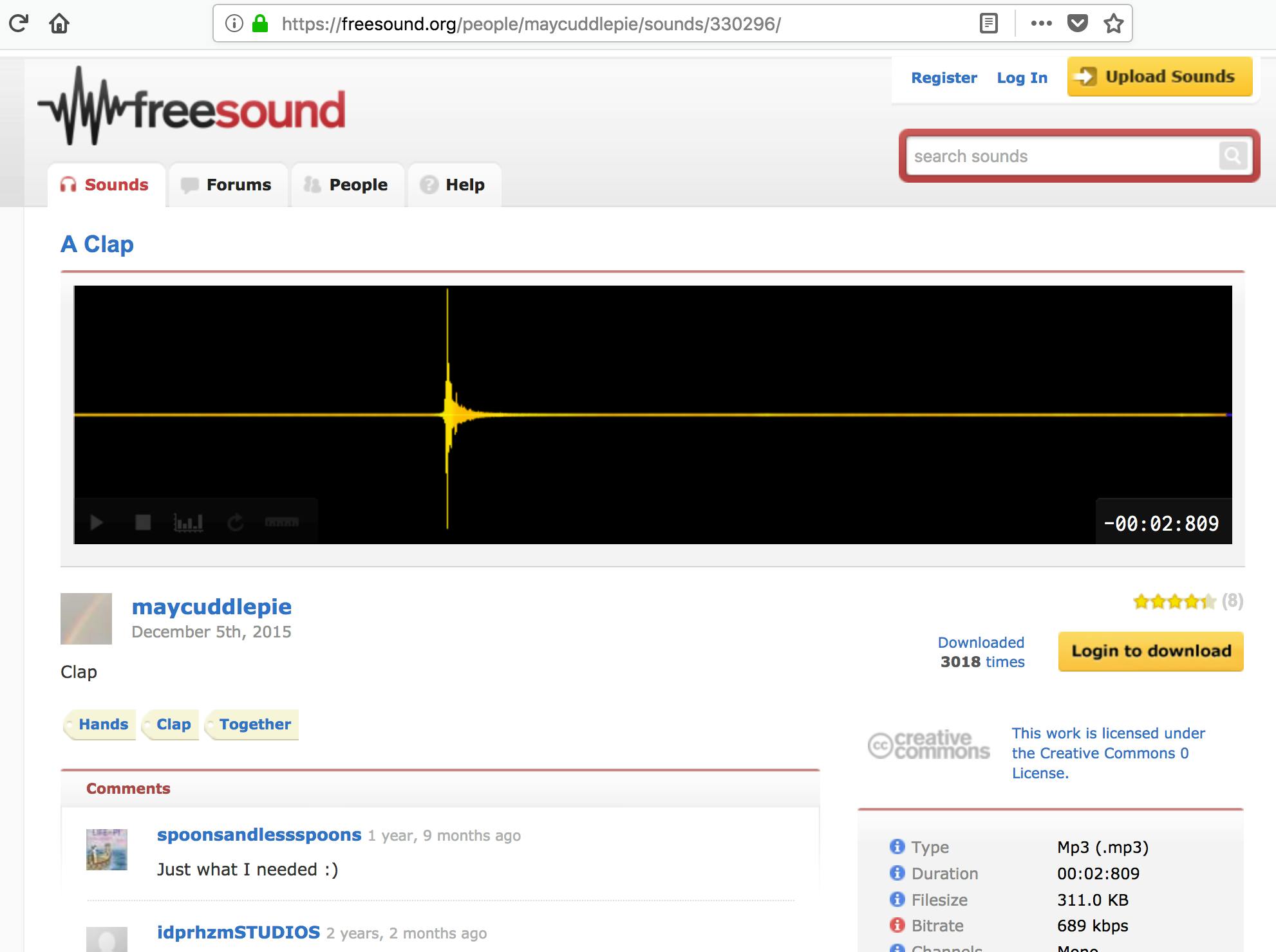 Je ziet dat de klap niet aan het begin van het bestand zit, dit is makkelijk te veranderen met een audio editor als Audacity.
