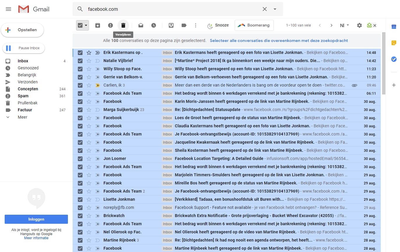 Als regelmatig opschonen teveel gedoe is, plan dan één moment per jaar waarop je massaal mail verwijdert.